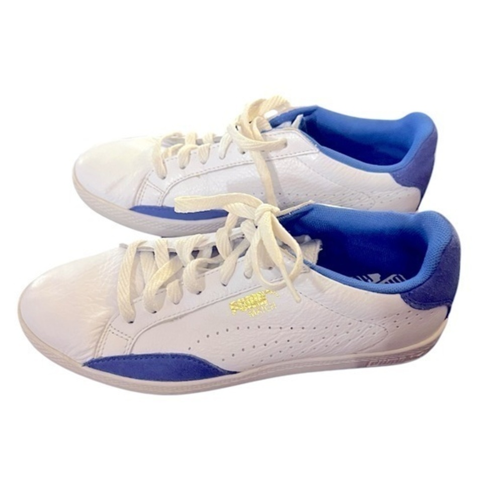 Puma Match Lo White & Blue Leather Tennis Shoes / Sneakers, 7